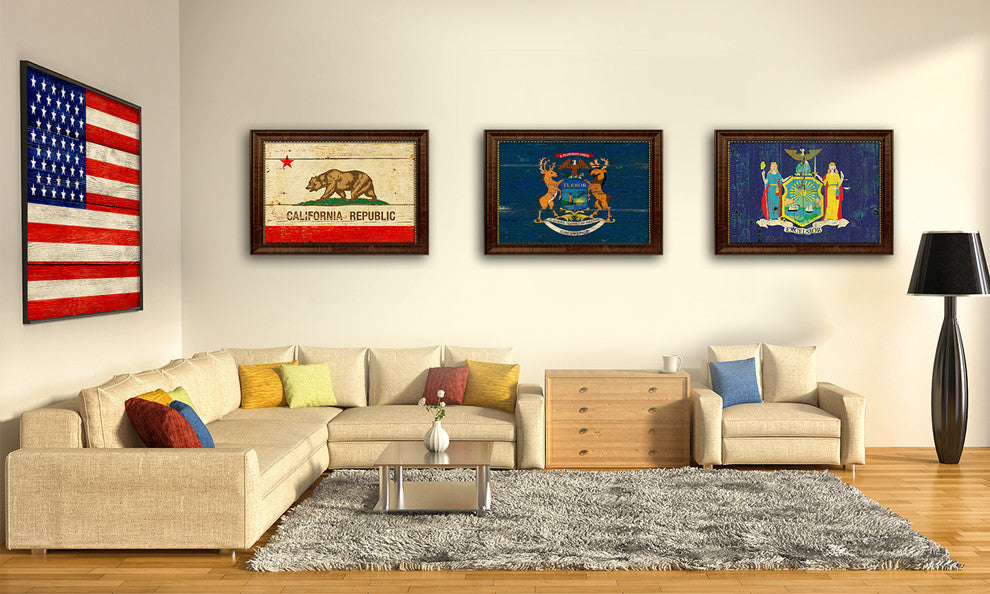 Maryland State Vintage Flag Print With Brown Gold Frame, 15"X21"