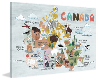 "Cloudy Canadian Map" Painting Print on Wrapped Canvas, 18"x12"