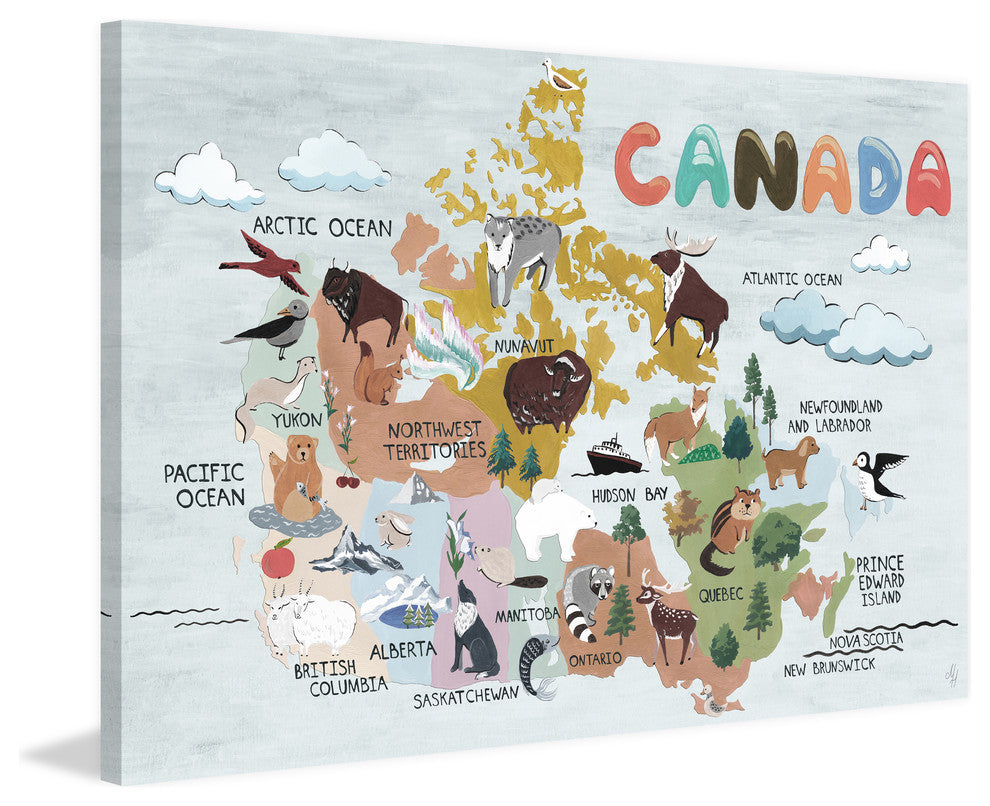 "Cloudy Canadian Map" Painting Print on Wrapped Canvas, 18"x12"