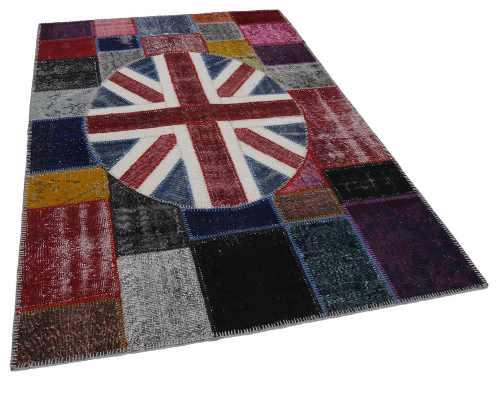 Rug N Carpet - Handmade Turkish 5' 7'' x 8' 2'' Flag Patchwork Rug