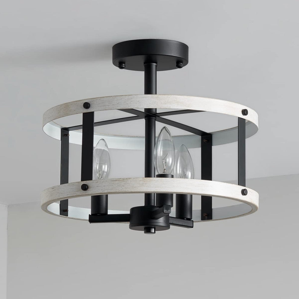 3 Light Semi Flush Mount Ceiling Light Fixture Farmhouse Drum Ceiling Lamp
