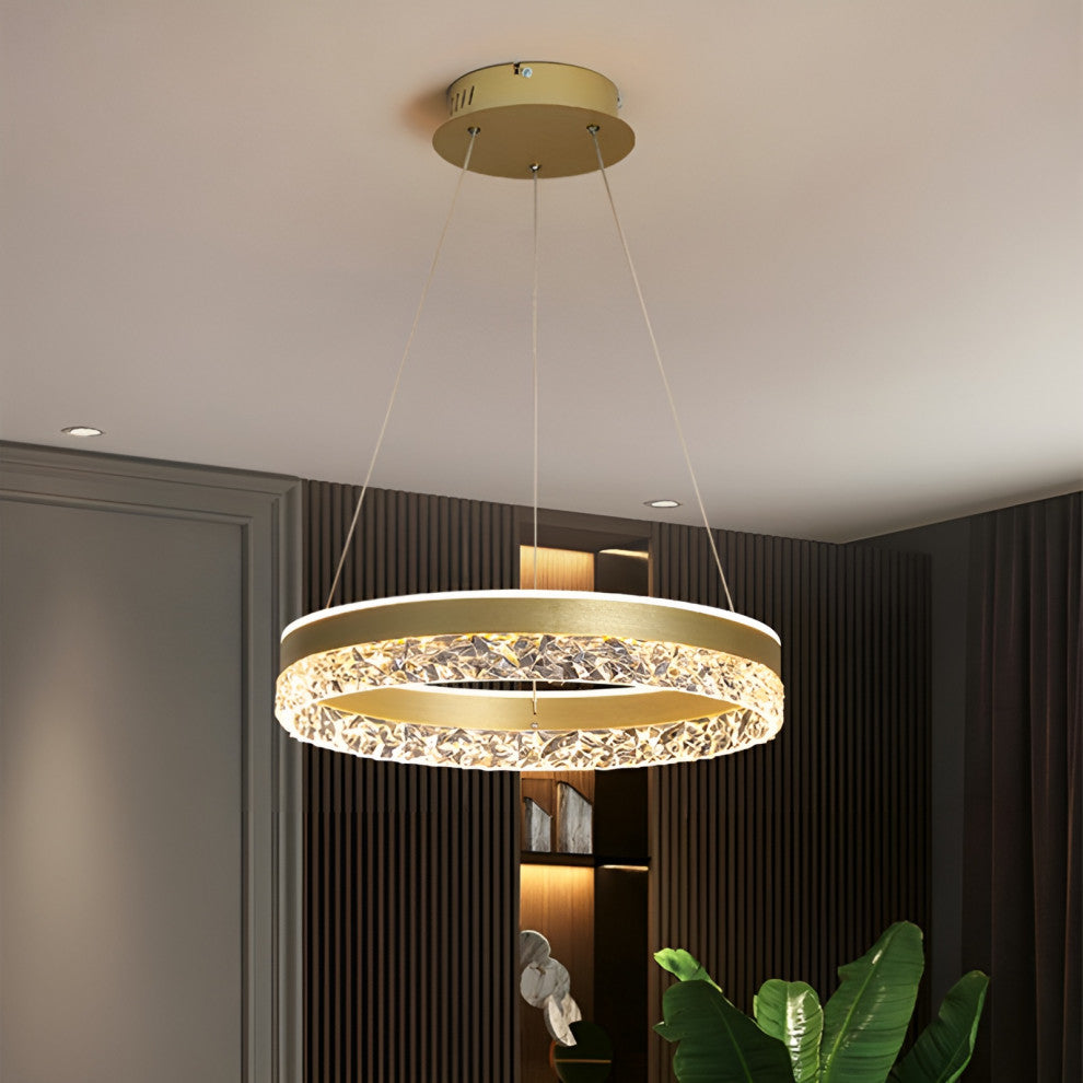 Chatel-Saint-Denis | Crystal Chandelier in the Shape of Ring, Gold, Warm Light