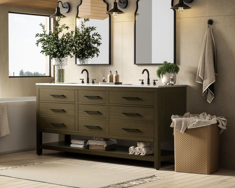Home Living 72" Double Bathroom Vanity, Chestnut Brown