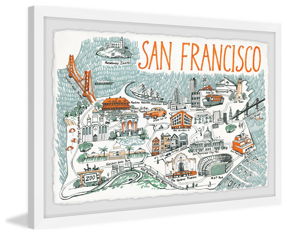 "Illustrated Map of San Francisco III" Framed Painting Print, 36x24
