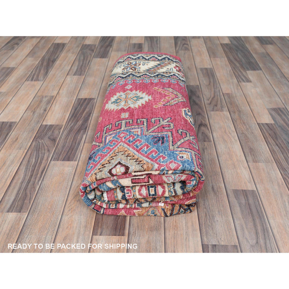 Rouge Pink, Organic Wool Hand Knotted, Afghan Super Kazak Rug, 6'0"x9'1"