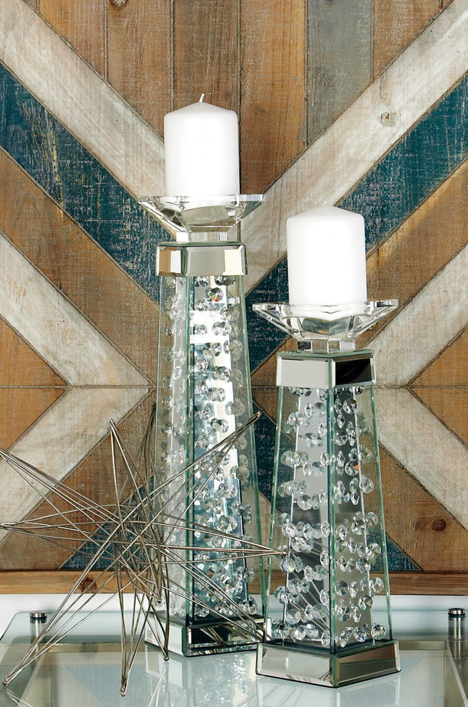 Silver Glass Glam Candlestick Holders, 14" x 4" x 4"