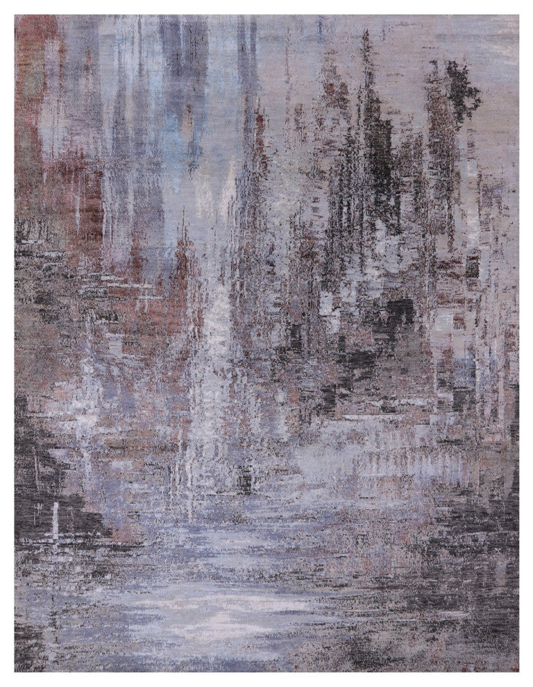 Hand Knotted Wool and Silk Abstract Rug 8' 0" X 10' 2" Q8554