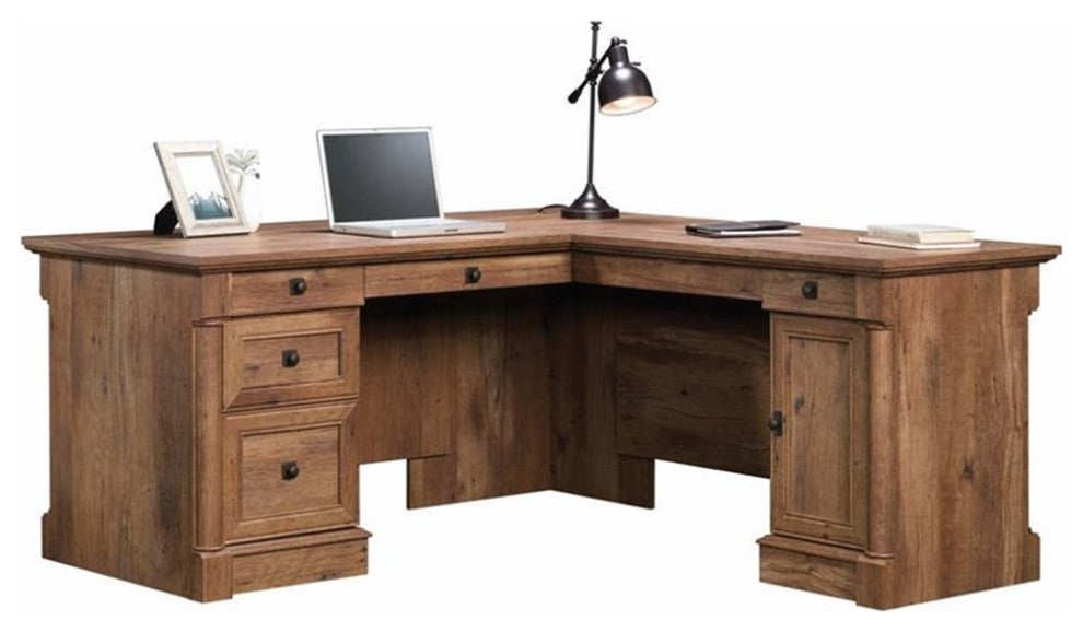 Bowery Hill Contemporary Wood L-Shape Computer Desk in Vintage Oak