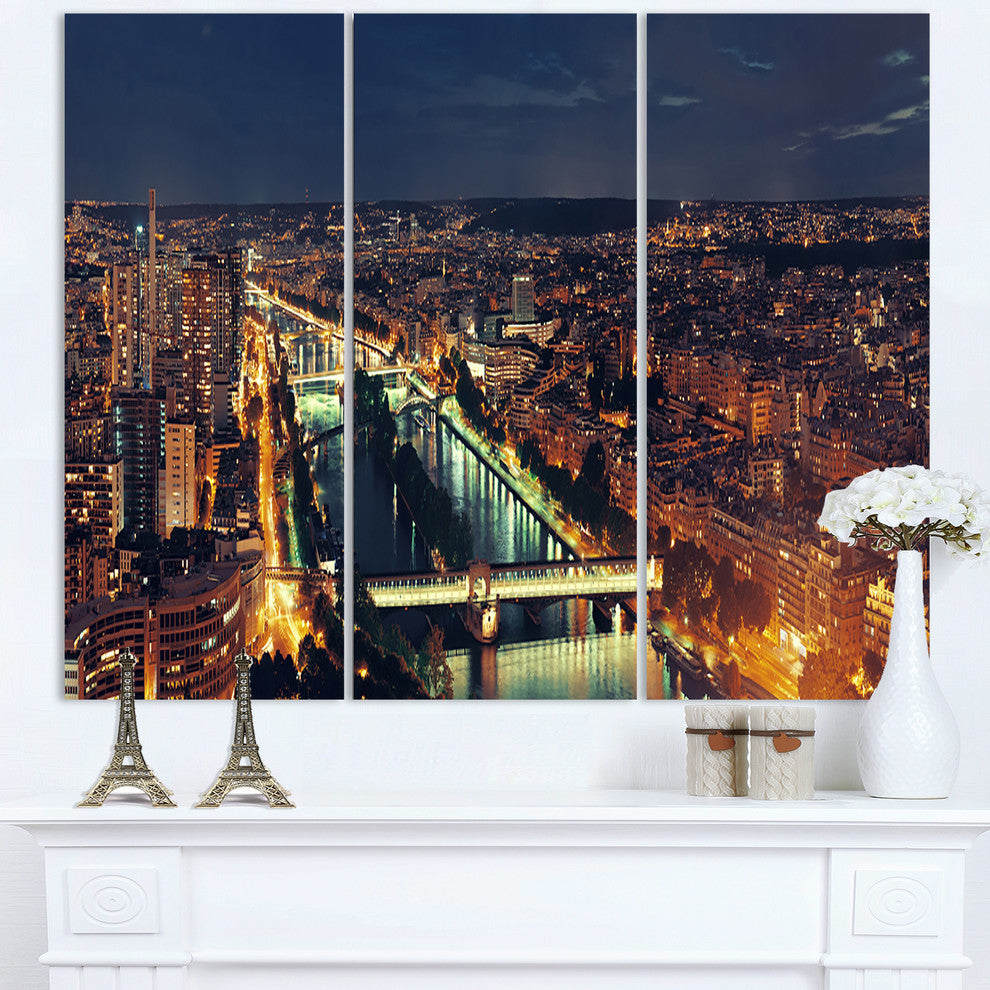 "Paris City Night Skyline" Photo Canvas Art Print, 3 Panels, 36"x28"