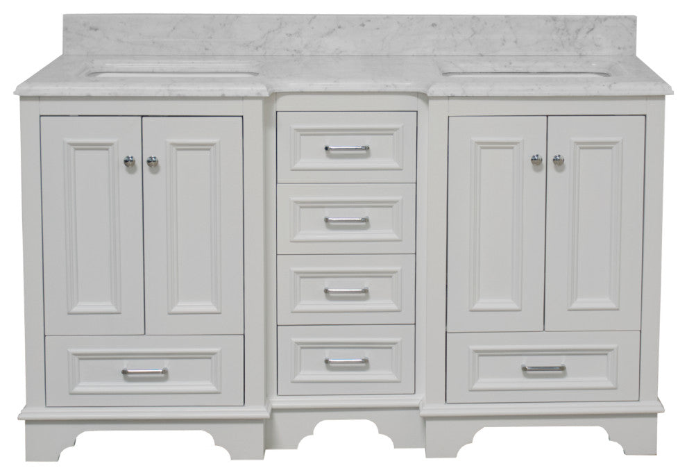 Nantucket 60" Bath Vanity, White, Carrara Marble, Double Vanity