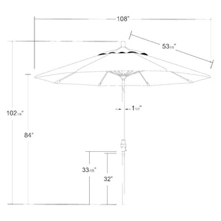 9' Grey Collar Tilt Lift Fiberglass Rib Aluminum Umbrella, Olefin, Black