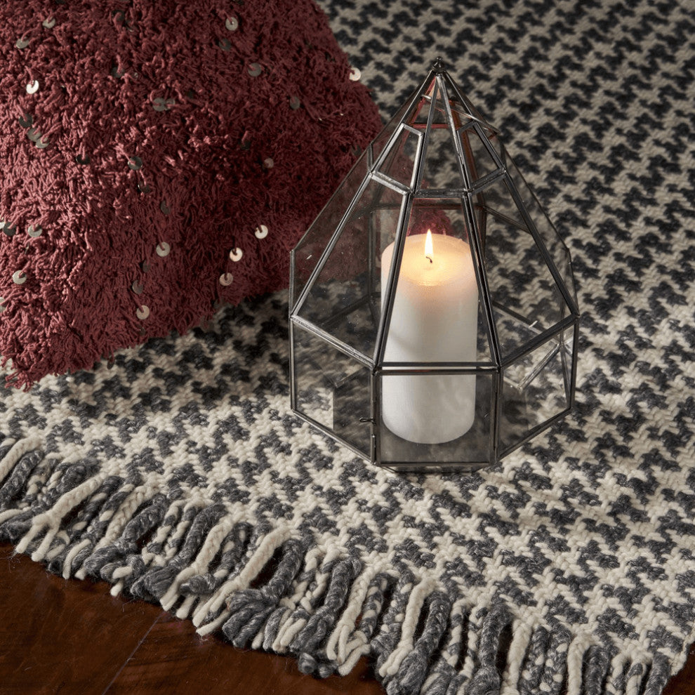 3' X 5' Gray and Ivory Wool Houndstooth Hand Woven Area Rug