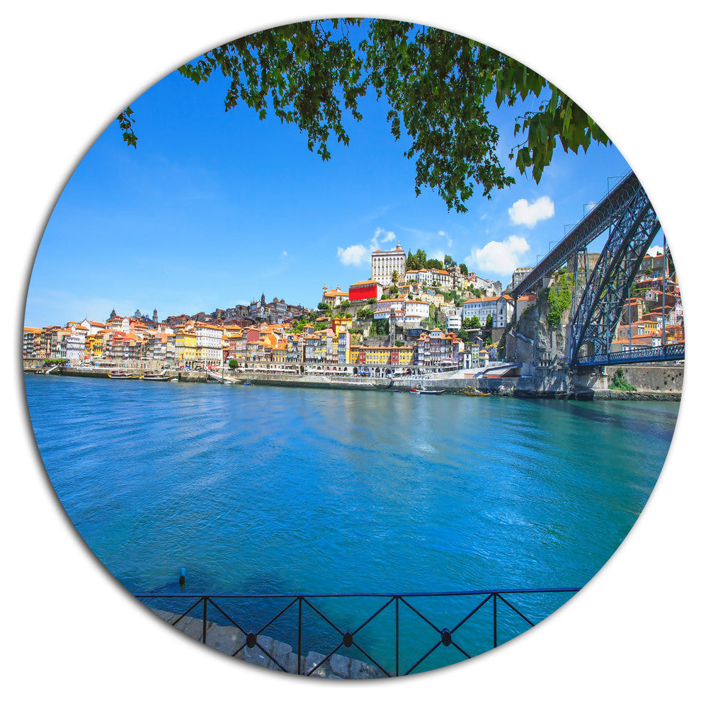 Douro River And Iron Bridge Portugal, Landscape Round Wall Art, 36"