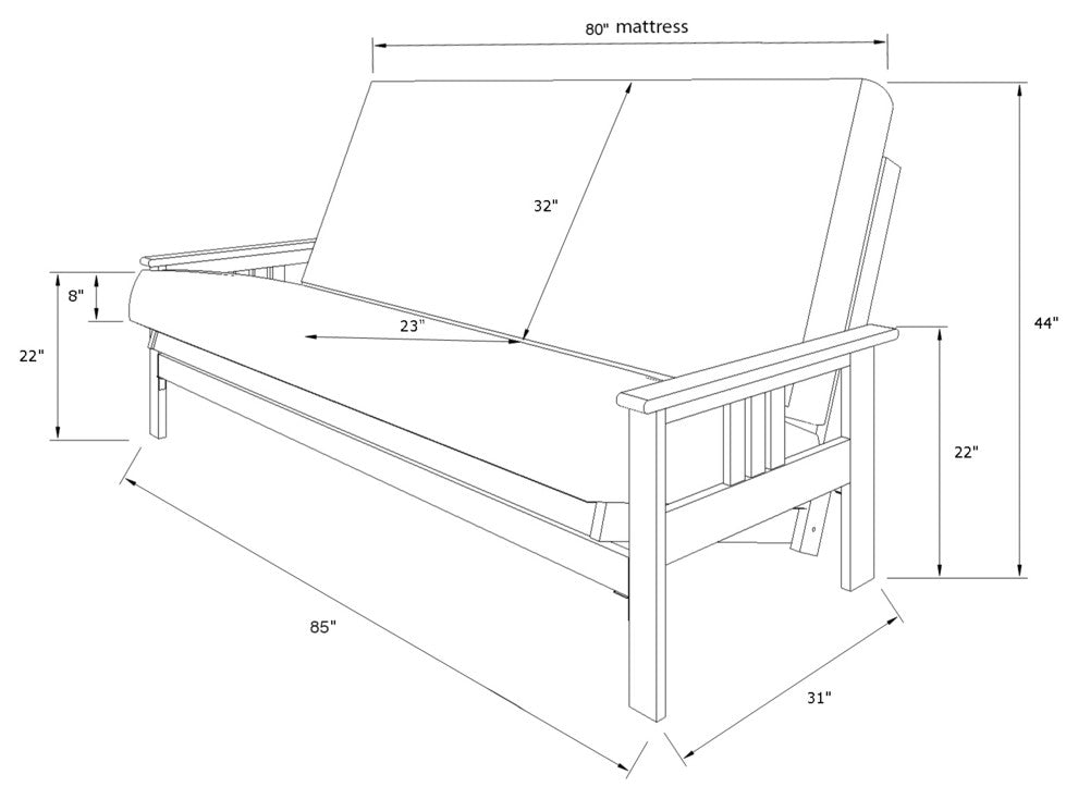 Caleb Frame Queen Futon With Butternut Finish, Frame Only