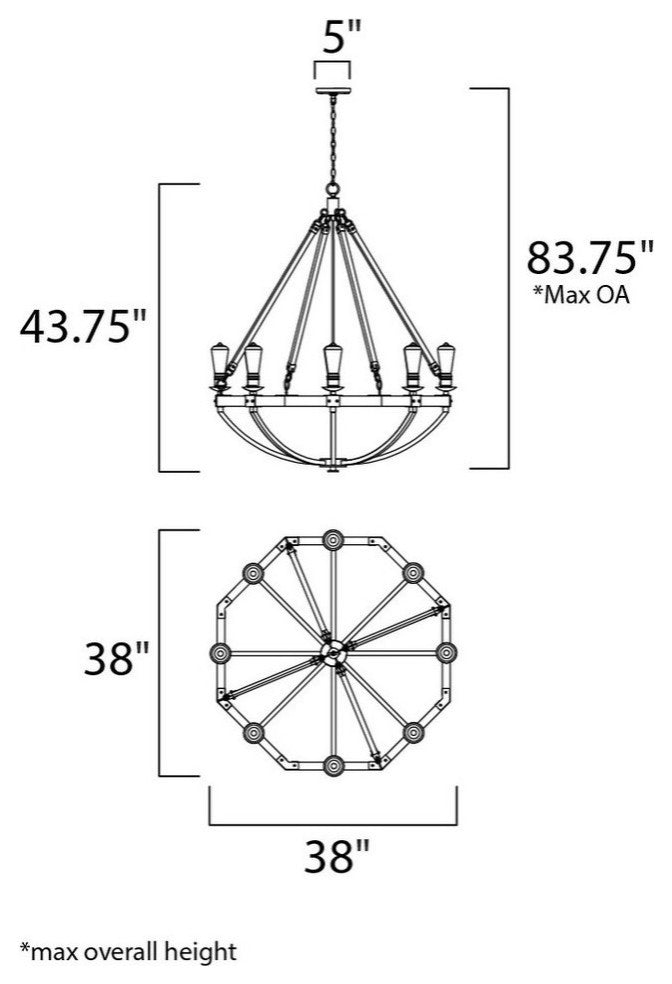 Maxim Lodge Eight Light Chandelier 20338WOBZ