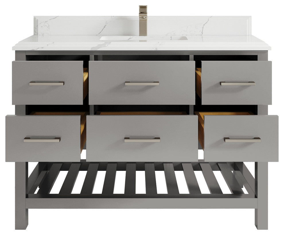Parker 48 Single Sink Bath Vanity in Elephant Skin Gray  1.5" Calacatta Laza