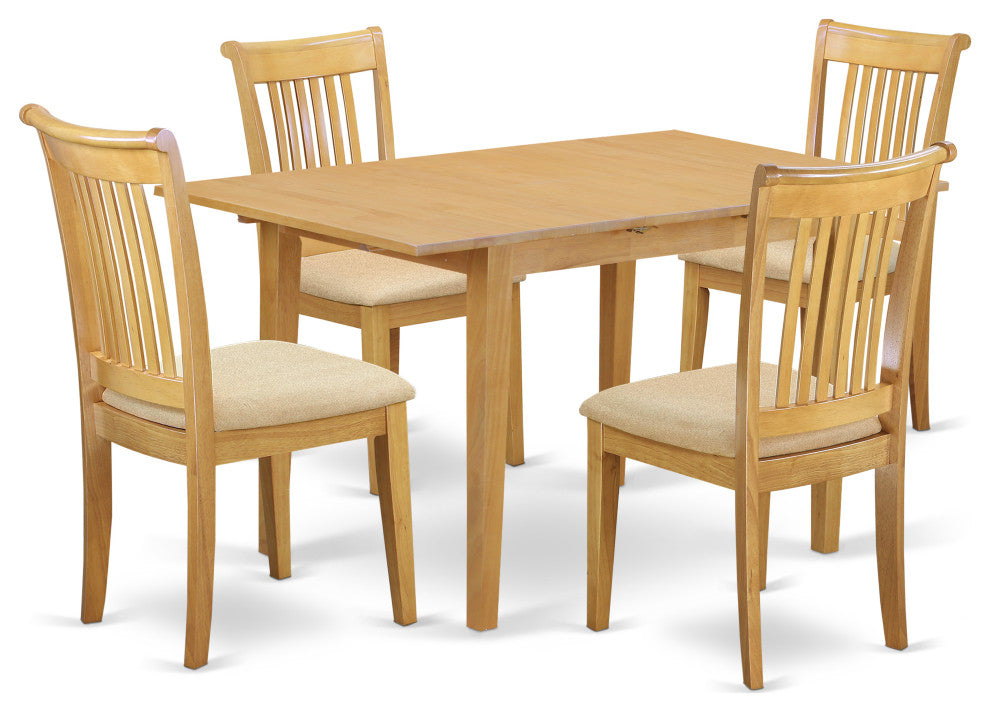 5-Piece Dinette Table Set - Table And 4 Cushion Seat Dining Chairs In Oak