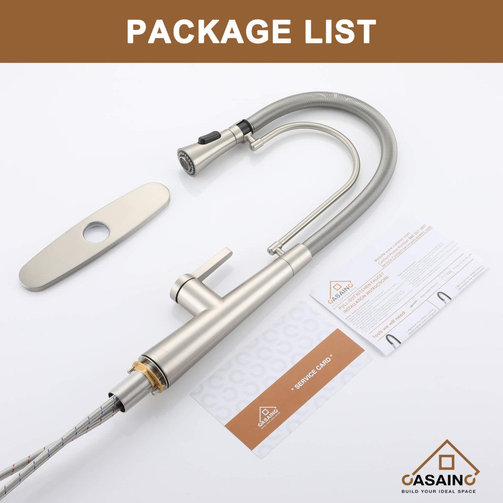 Single-Handle Spring Neck Standard Kitchen Faucet with Dual-Function, Brushed Nickel