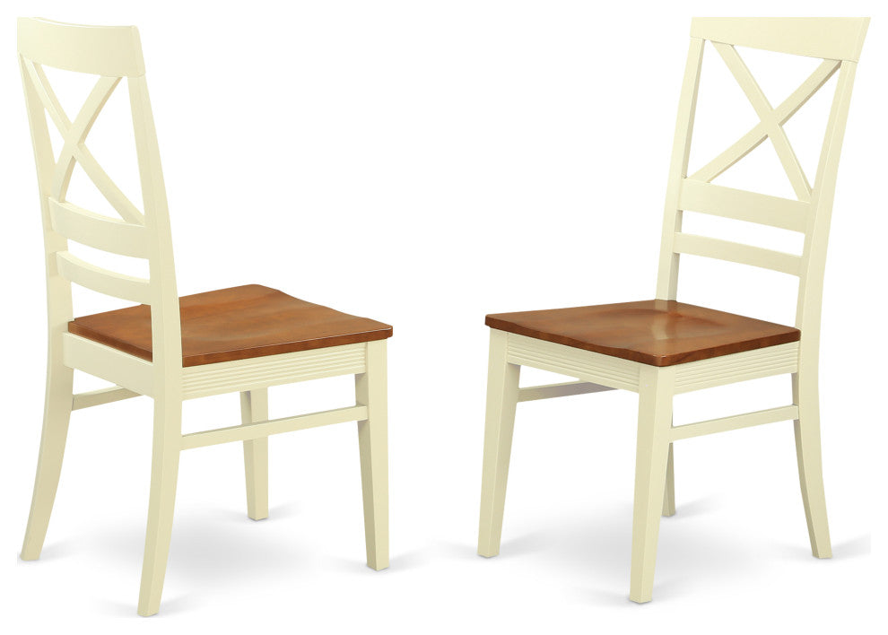 3 Pc Set, Round Small Table, 2 Leather Kitchen Chairs In Buttermilk, Cherry .