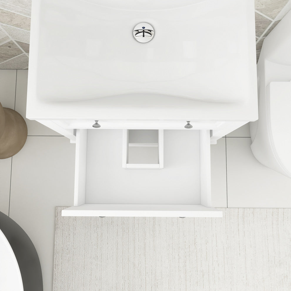 24" MDF Freestanding Bath Vanity Set, White Integrated Ceramic Sink