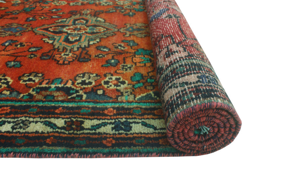 Fine Vintage Distressed Patrice Rust/Ivory Runner, 3'6x9'9