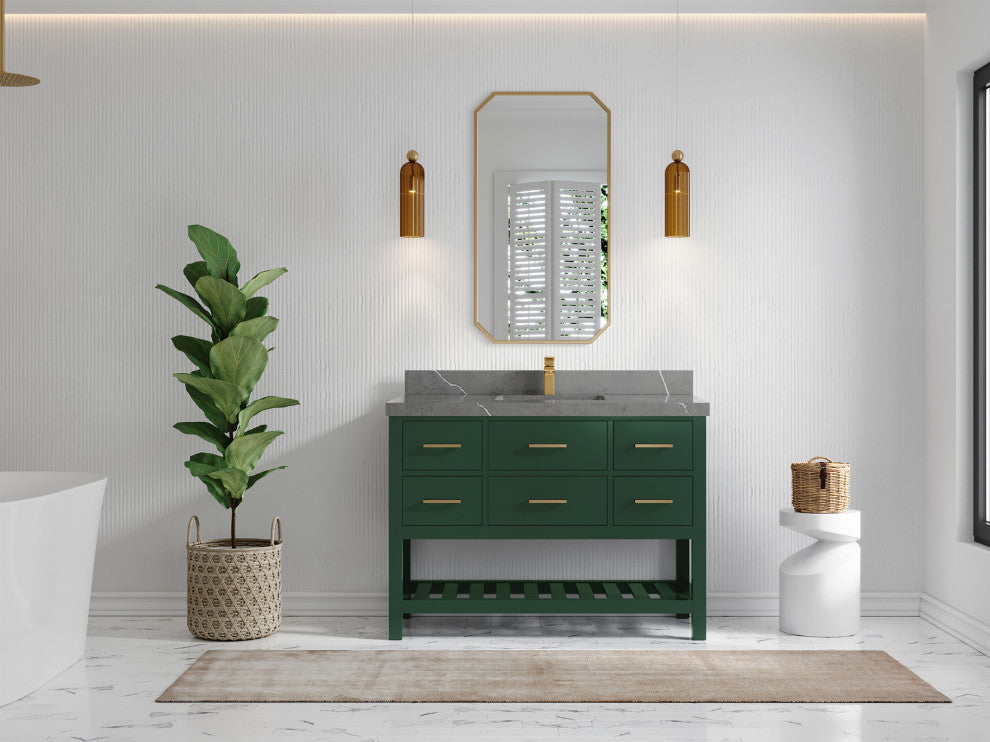 Parker 48 Single Sink Bath Vanity in Lafayette Green  2" Piatra Gray