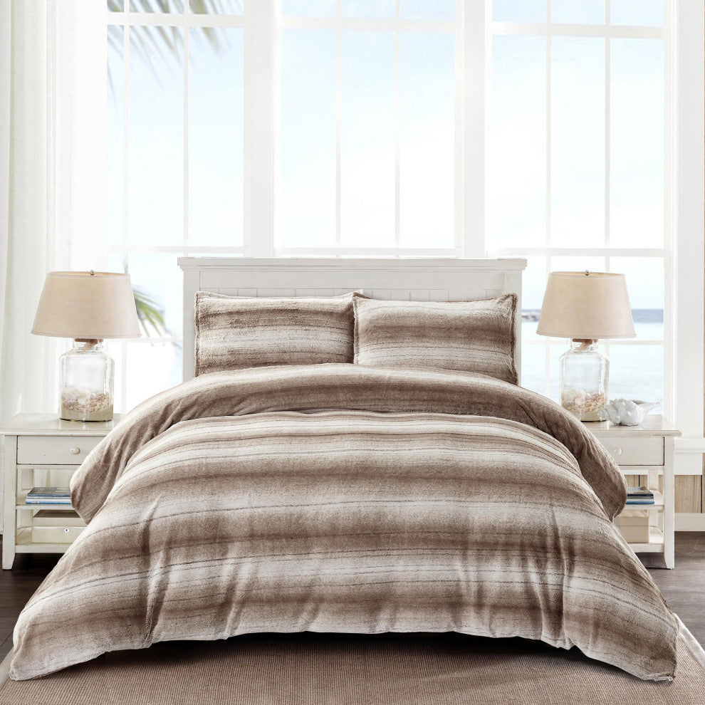 3 Piece Faux Fur Set Duvet, Sarai, 102" X 90