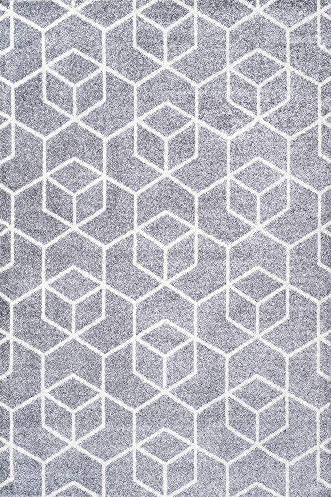 Tumbling Blocks Modern Geometric Gray/White 3'x5' Area Rug