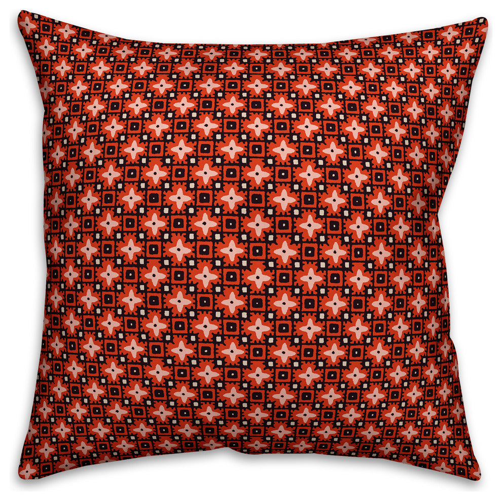 Red Floral Squares Outdoor Throw Pillow, 16"x16"