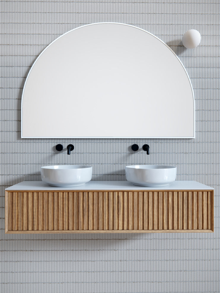 60" W X 40" H Arch Shape Stainless Steel Framed Mirror, White