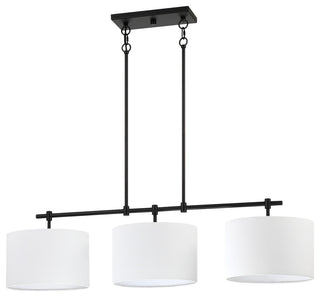 41'' W 3-Light Black Kitchen Island Chandelier With White Drum Shades