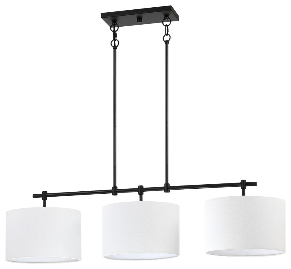 41'' W 3-Light Black Kitchen Island Chandelier With White Drum Shades