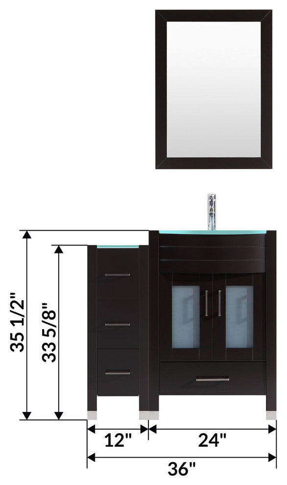 36" Black Vanity, 24" Single Sink Base, Single 12 Drawer Base, LV3-C1-36-B