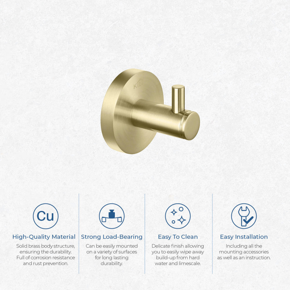 Circular Bathroom Robe Hook KBA1401, Brush Gold