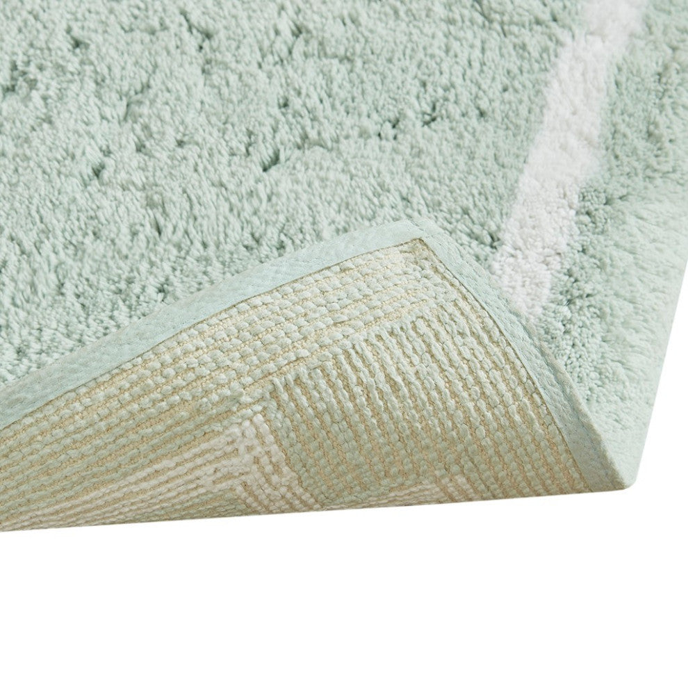 Madison Park Evan High Pile Bordered Bathroom Rug, Blue, Seafoam Green, Runner