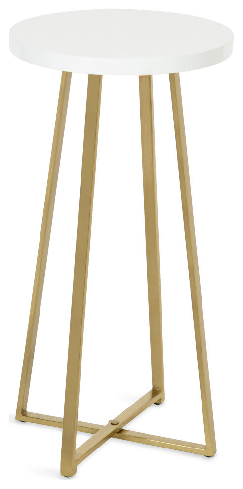 Zia Round Bar Stool, White/Gold, 13"x13"x25"