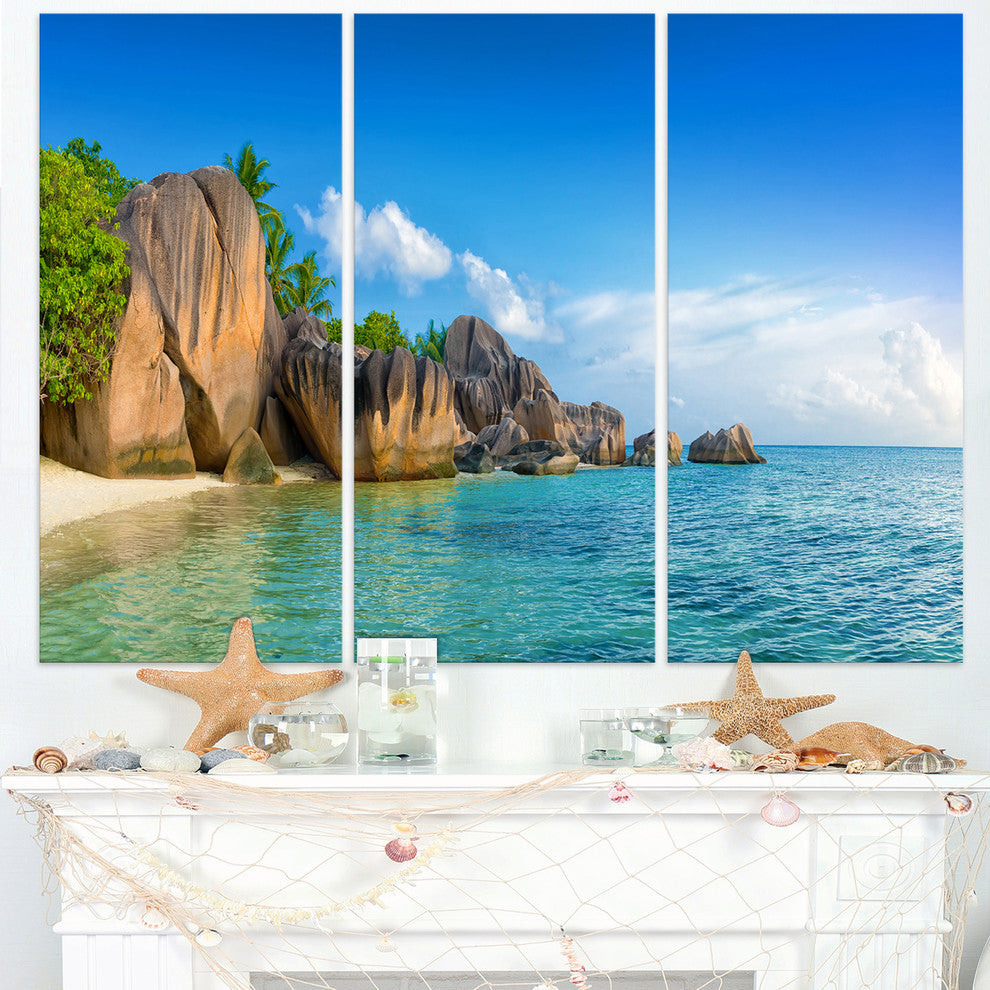 "Fantastic Seychelles Seashore" Metal Wall Art, 3 Panels, 36"x28"