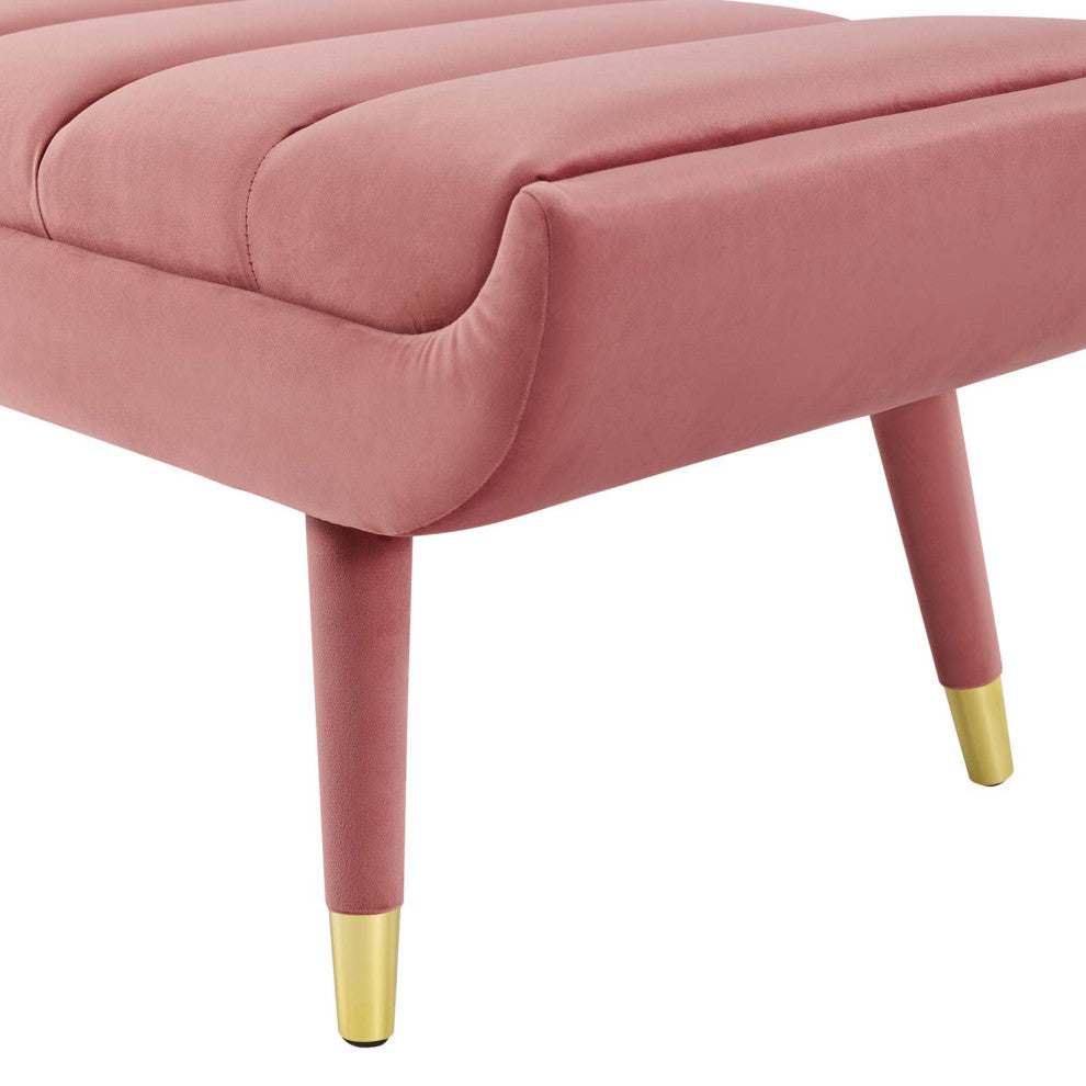 Modern Designer Lounge Club Lobby Accent Chair Bench, Velvet Fabric, Pink