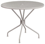 Commercial Grade 35.25" Round Light Gray Indoor-Outdoor Steel Patio Table