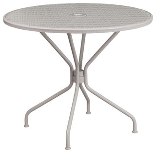 Commercial Grade 35.25" Round Light Gray Indoor-Outdoor Steel Patio Table
