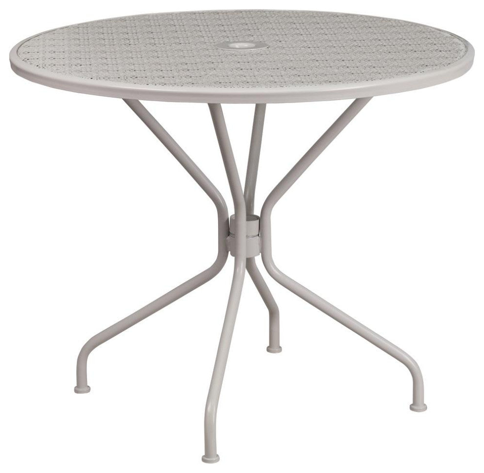 Commercial Grade 35.25" Round Light Gray Indoor-Outdoor Steel Patio Table