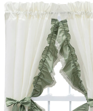 Madelyn Ruffled Victorian Priscilla Pair with Tiebacks, Sage, 100"x72"