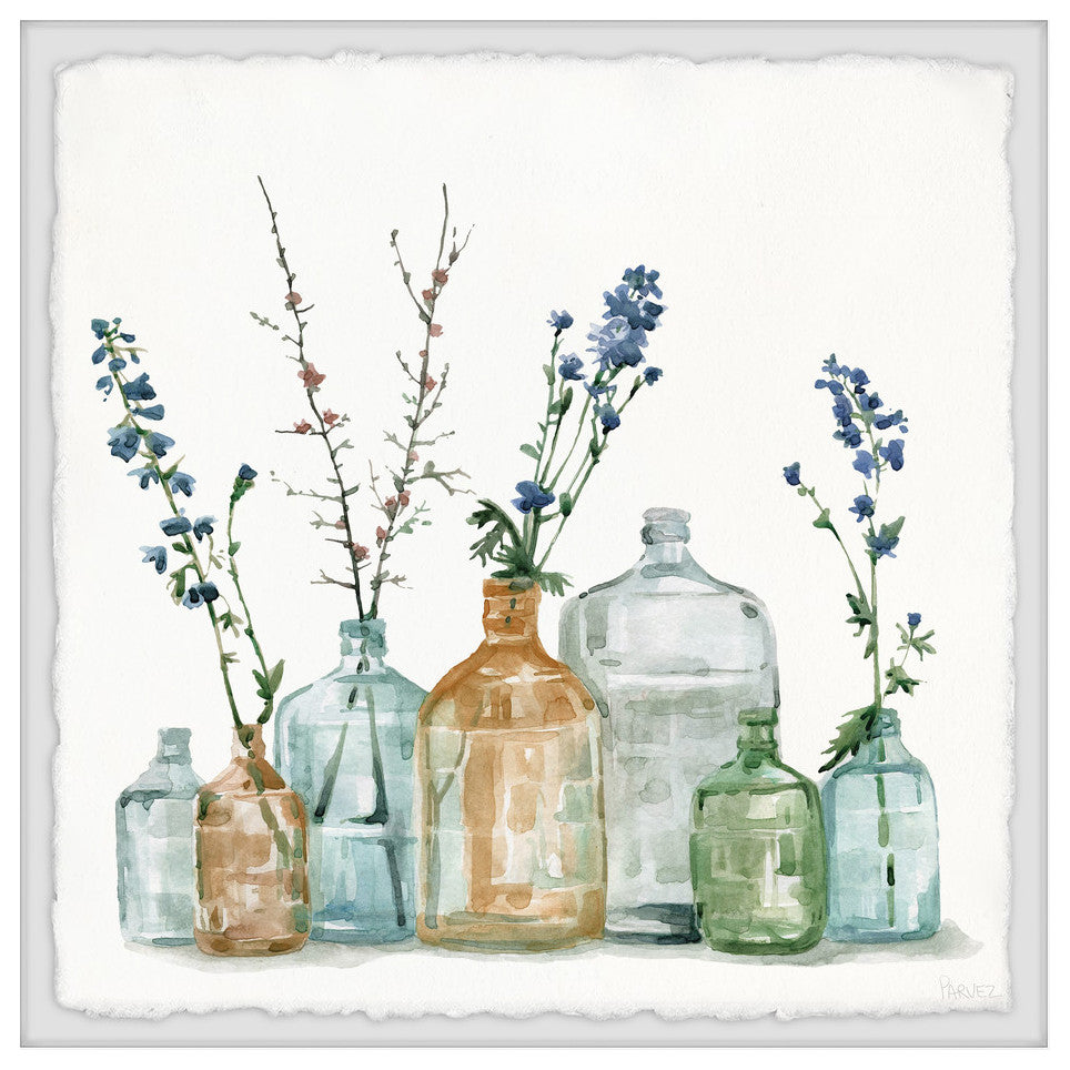 "Hipster Bottles" Framed Painting Print, 32"x32"