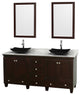 Acclaim Espresso DBL Vanity 24" Mirrors 72" White Carrera Marble, Black Granite