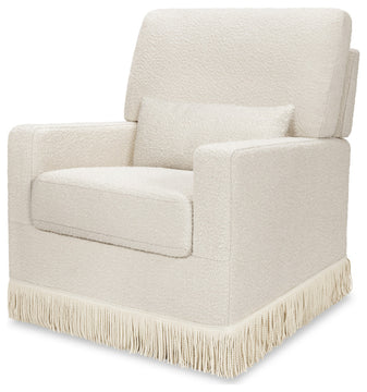 Crawford Pillowback Comfort Swivel Glider, Boucle with Tassel Fringe, Ivory