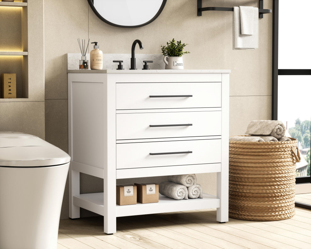 Home Living 30" Single Bathroom Vanity, White With Backsplash