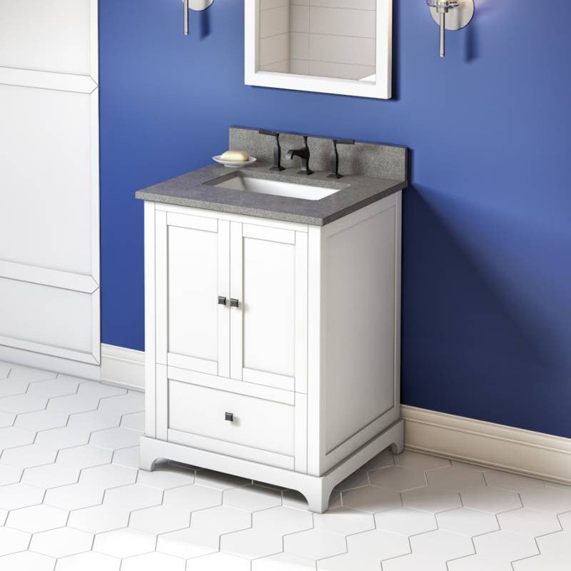 Addington Modern 24" White Vanity, Steel Grey Cultured Marble Vanity Top