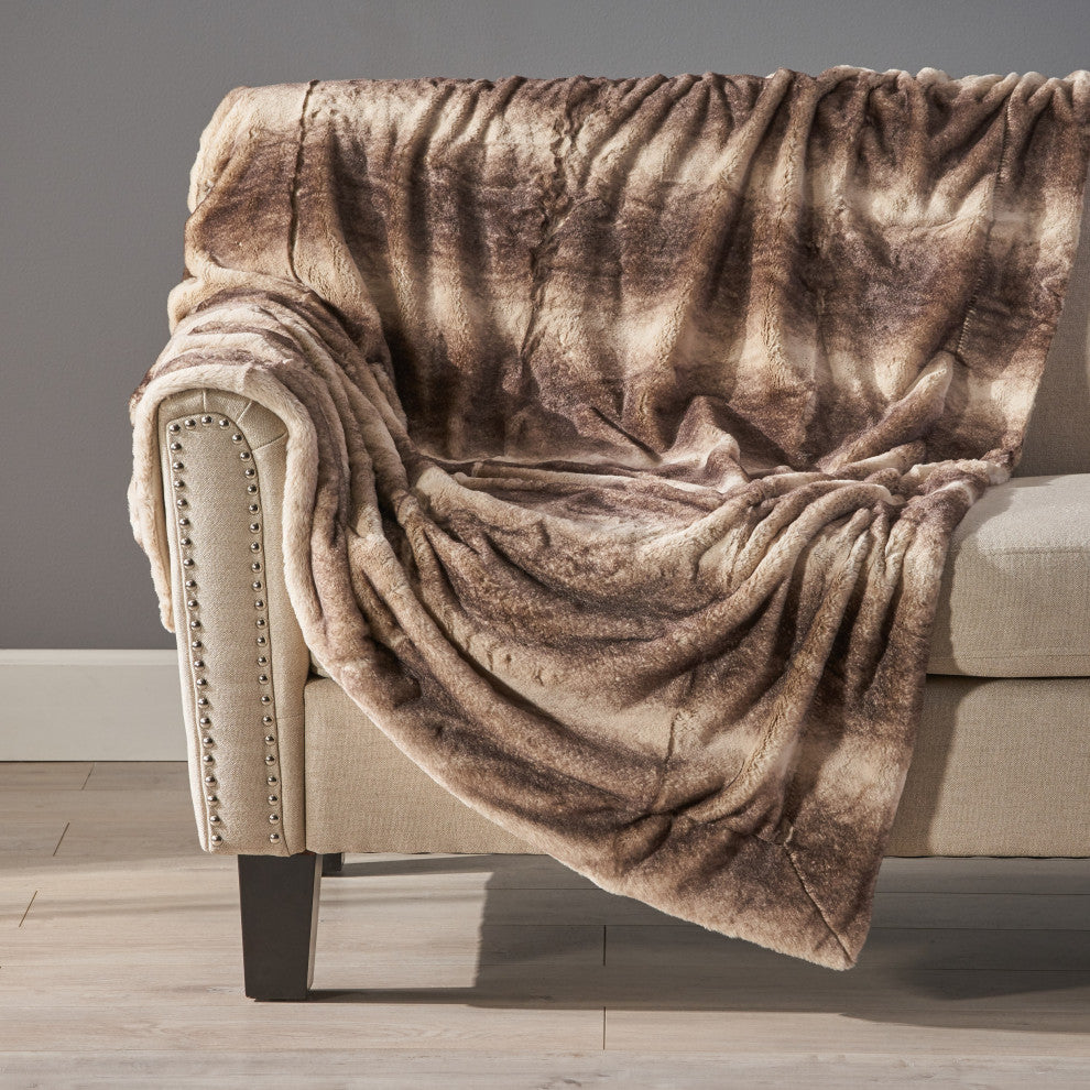 Tuscan Faux Fur Throw Blanket, Oak Brown Stripes