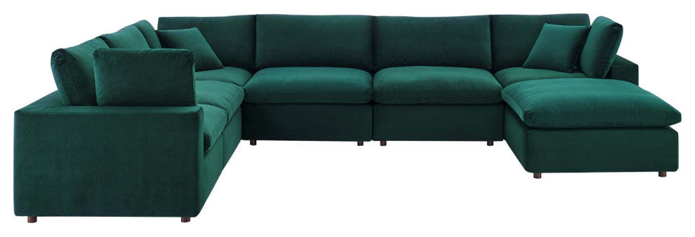 Commix Down Filled Overstuffed Performance Velvet 7-Piece Sectional Sofa Green