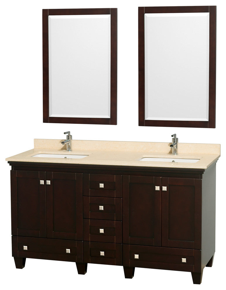 Acclaim Espresso Double Vanity, 24" Mirrors, 60", Square, Ivory Marble